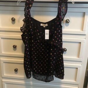 NWT XL Loft Shimmer Clip Ruffle Crossover Shell